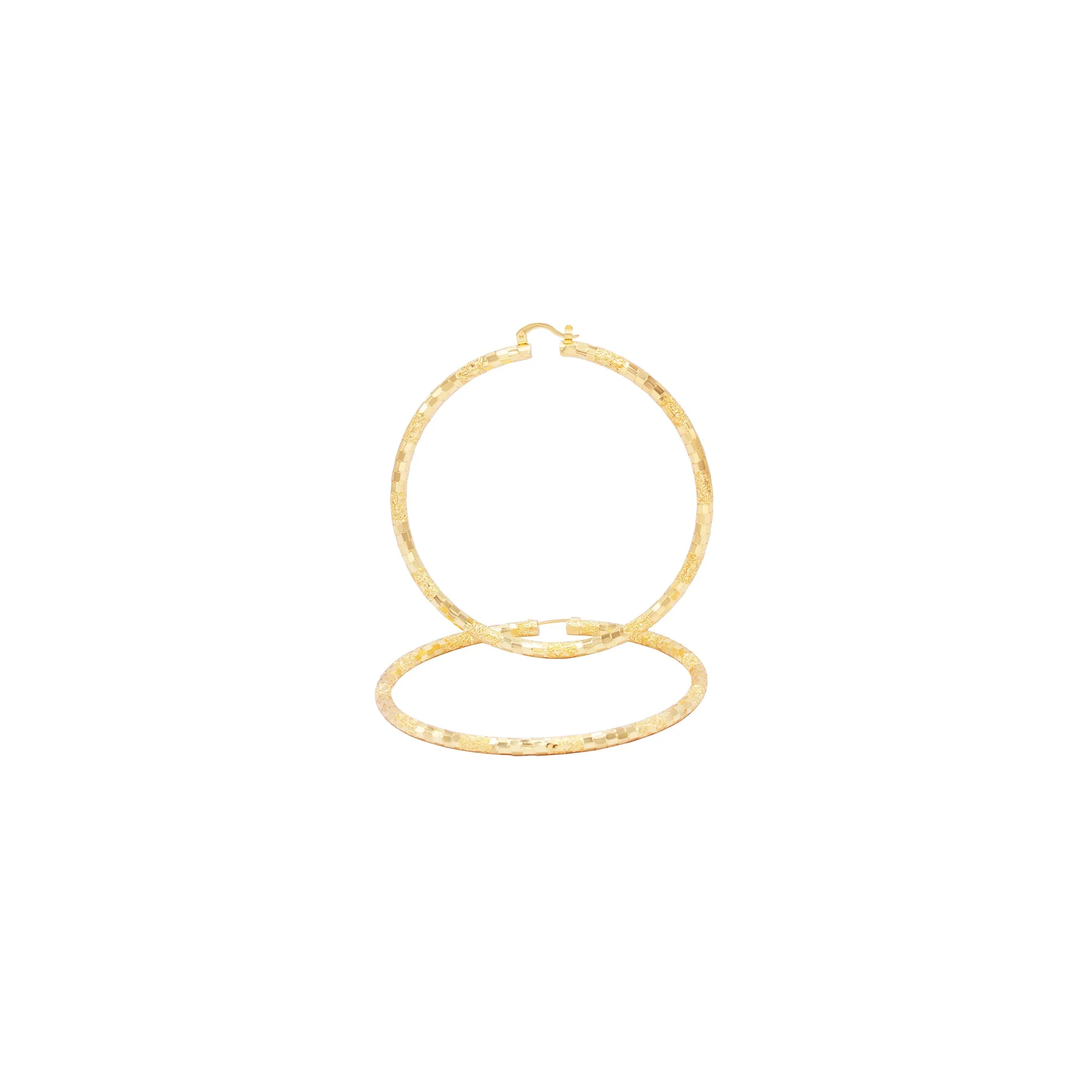 14K Gold-Filled Box Textured Cut Hoop Women Earrings 4 mm Thick 25-80 mm