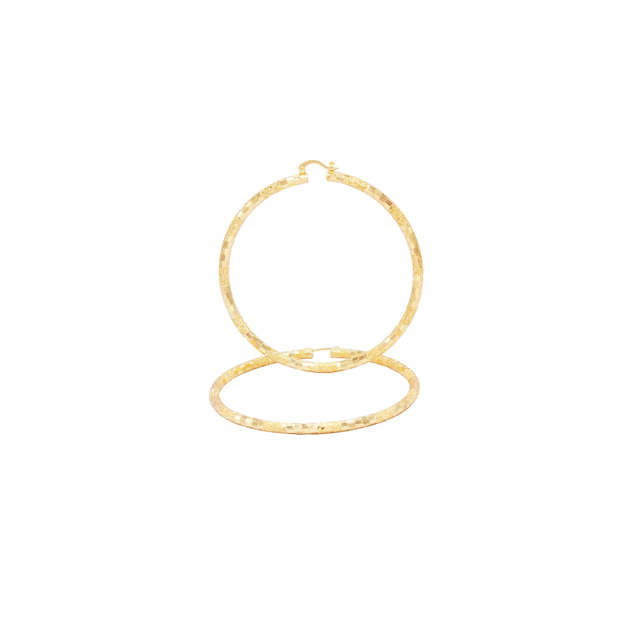 14K Gold-Filled Box Textured Cut Hoop Women Earrings 4 mm Thick 25-80 mm