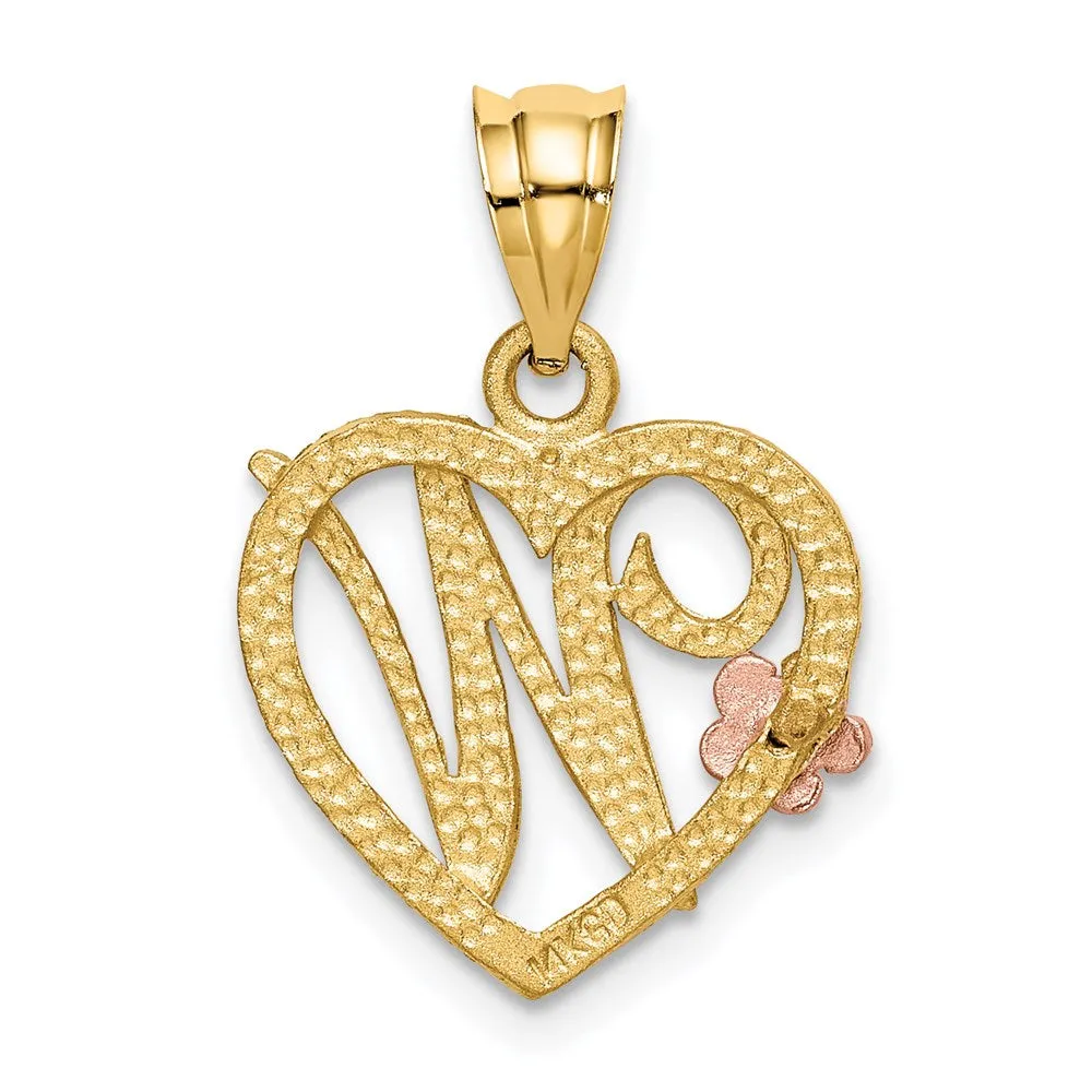 14k Two-Tone Heart Letter W Initial Pendant