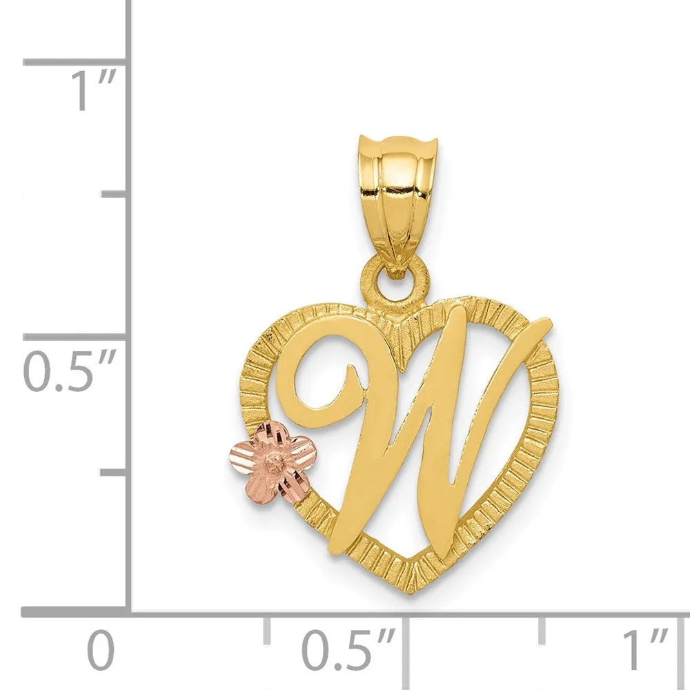 14k Two-Tone Heart Letter W Initial Pendant