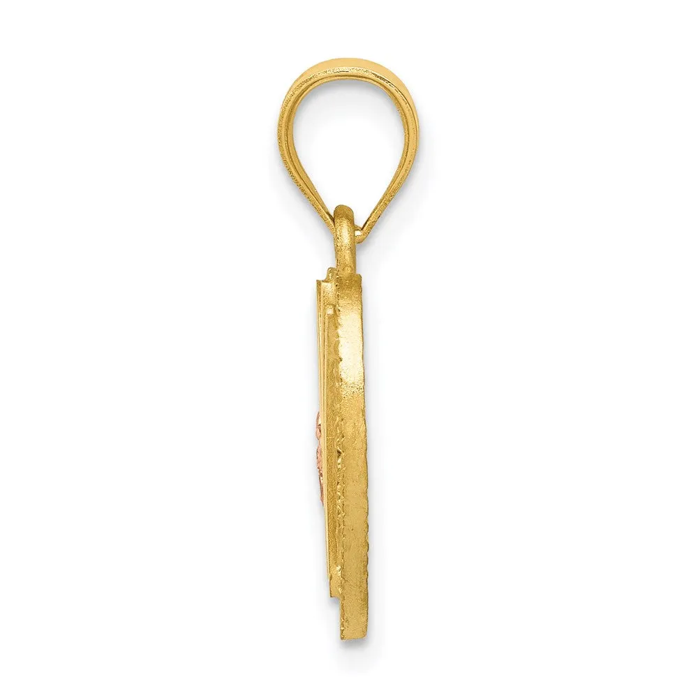 14k Two-Tone Heart Letter W Initial Pendant