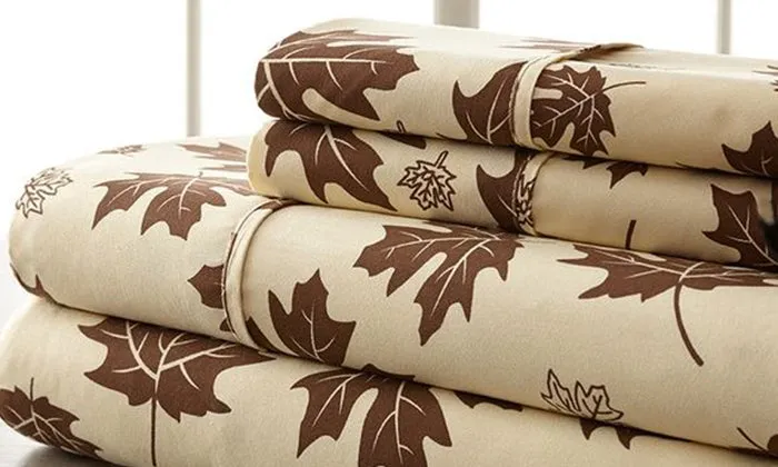 4-Piece Set: Super-Soft 1600 Series Falling Leaves Sheets