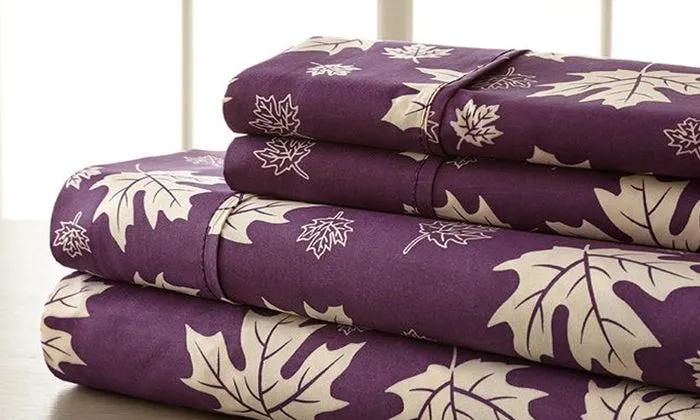 4-Piece Set: Super-Soft 1600 Series Falling Leaves Sheets