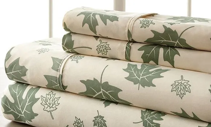 4-Piece Set: Super-Soft 1600 Series Falling Leaves Sheets