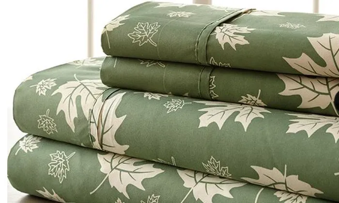 4-Piece Set: Super-Soft 1600 Series Falling Leaves Sheets
