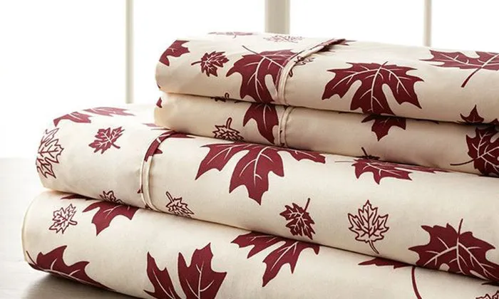 4-Piece Set: Super-Soft 1600 Series Falling Leaves Sheets