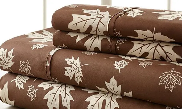 4-Piece Set: Super-Soft 1600 Series Falling Leaves Sheets