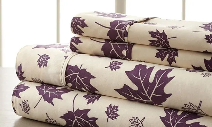 4-Piece Set: Super-Soft 1600 Series Falling Leaves Sheets