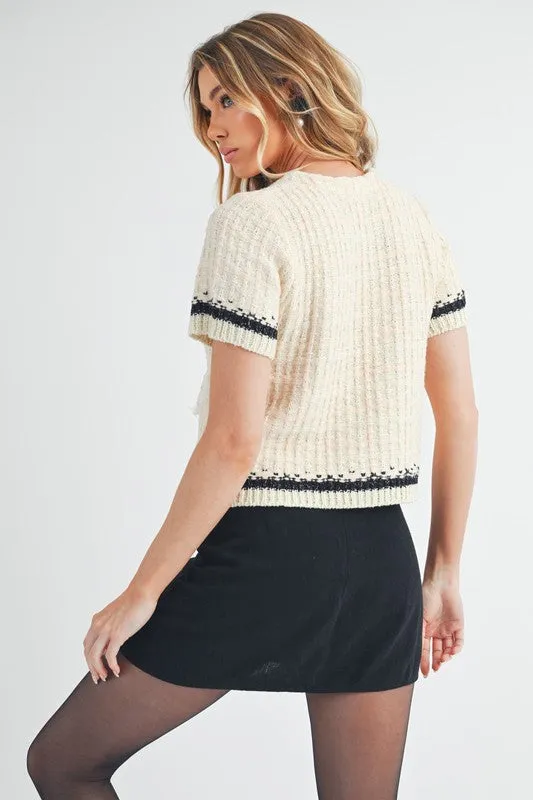 Aemi   Co Round Neck Short Sleeve Tweed Sweater