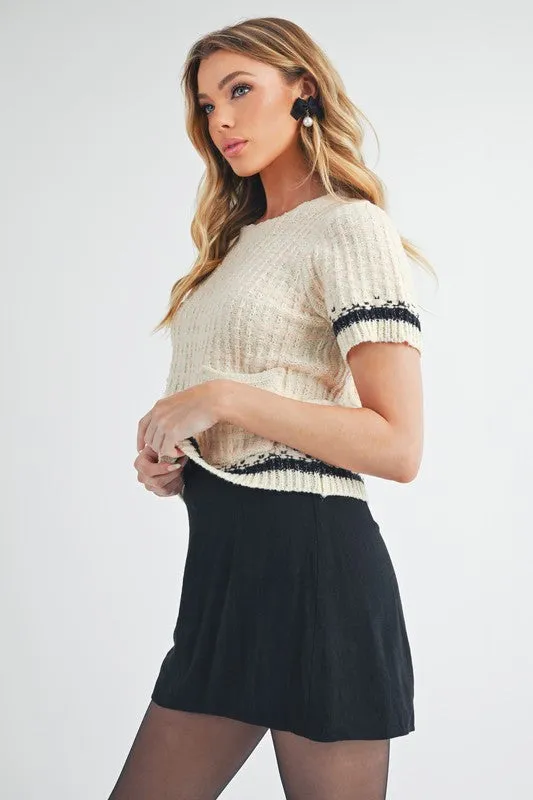 Aemi   Co Round Neck Short Sleeve Tweed Sweater