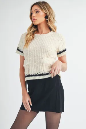 Aemi   Co Round Neck Short Sleeve Tweed Sweater