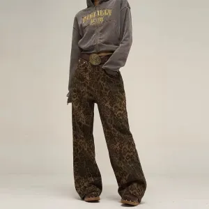 Annie | Women's Retro Wide-Leg Leopard Print Trousers | High Waisted