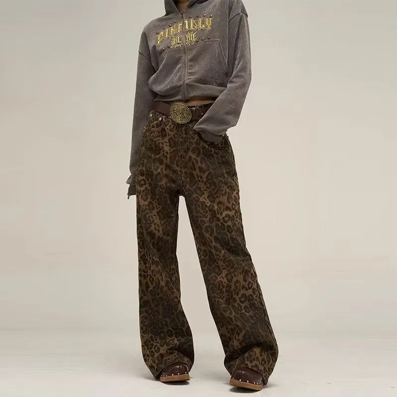 Annie | Women's Retro Wide-Leg Leopard Print Trousers | High Waisted