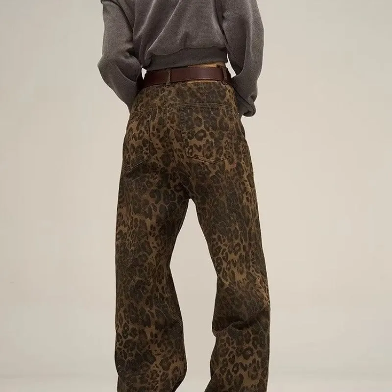 Annie | Women's Retro Wide-Leg Leopard Print Trousers | High Waisted