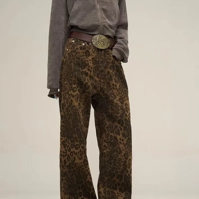 Annie | Women's Retro Wide-Leg Leopard Print Trousers | High Waisted