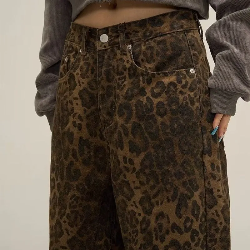 Annie | Women's Retro Wide-Leg Leopard Print Trousers | High Waisted
