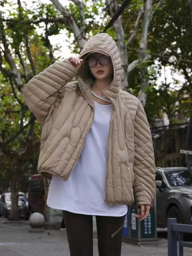 ANYCHIC Puffer Jacket Pink Womens Oversize Ultra Light Down Warm Winter Hooded Coat