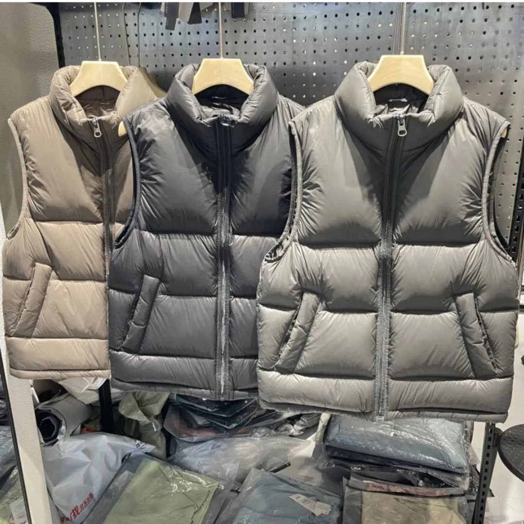 ANYCHIC Puffer Vest Gray Sleeveless Down Stand Collar Zipper Winter Waistcoat