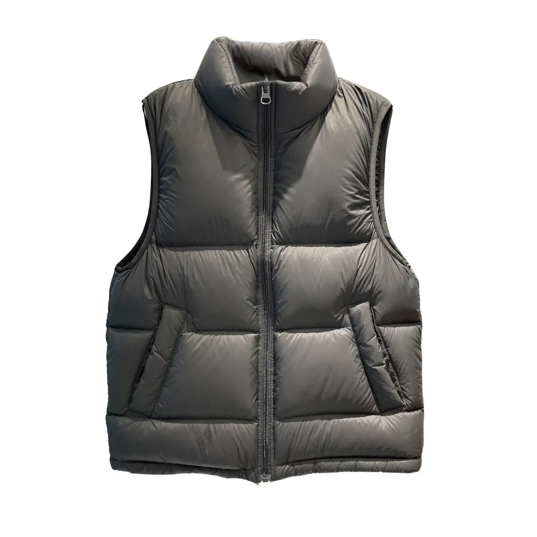 ANYCHIC Puffer Vest Gray Sleeveless Down Stand Collar Zipper Winter Waistcoat