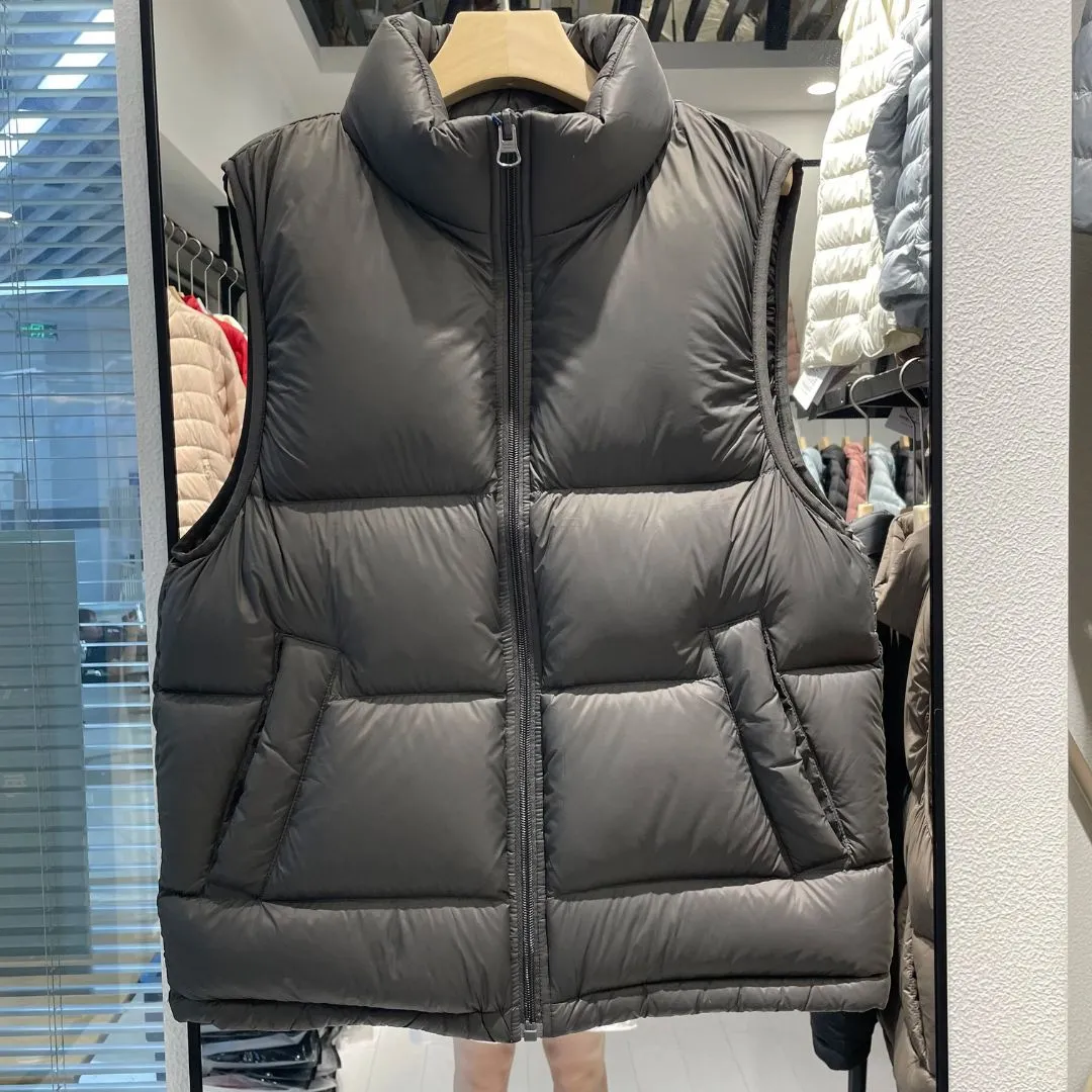 ANYCHIC Puffer Vest Gray Sleeveless Down Stand Collar Zipper Winter Waistcoat