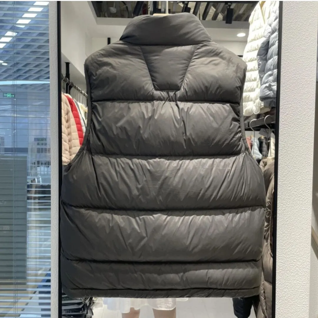 ANYCHIC Puffer Vest Gray Sleeveless Down Stand Collar Zipper Winter Waistcoat