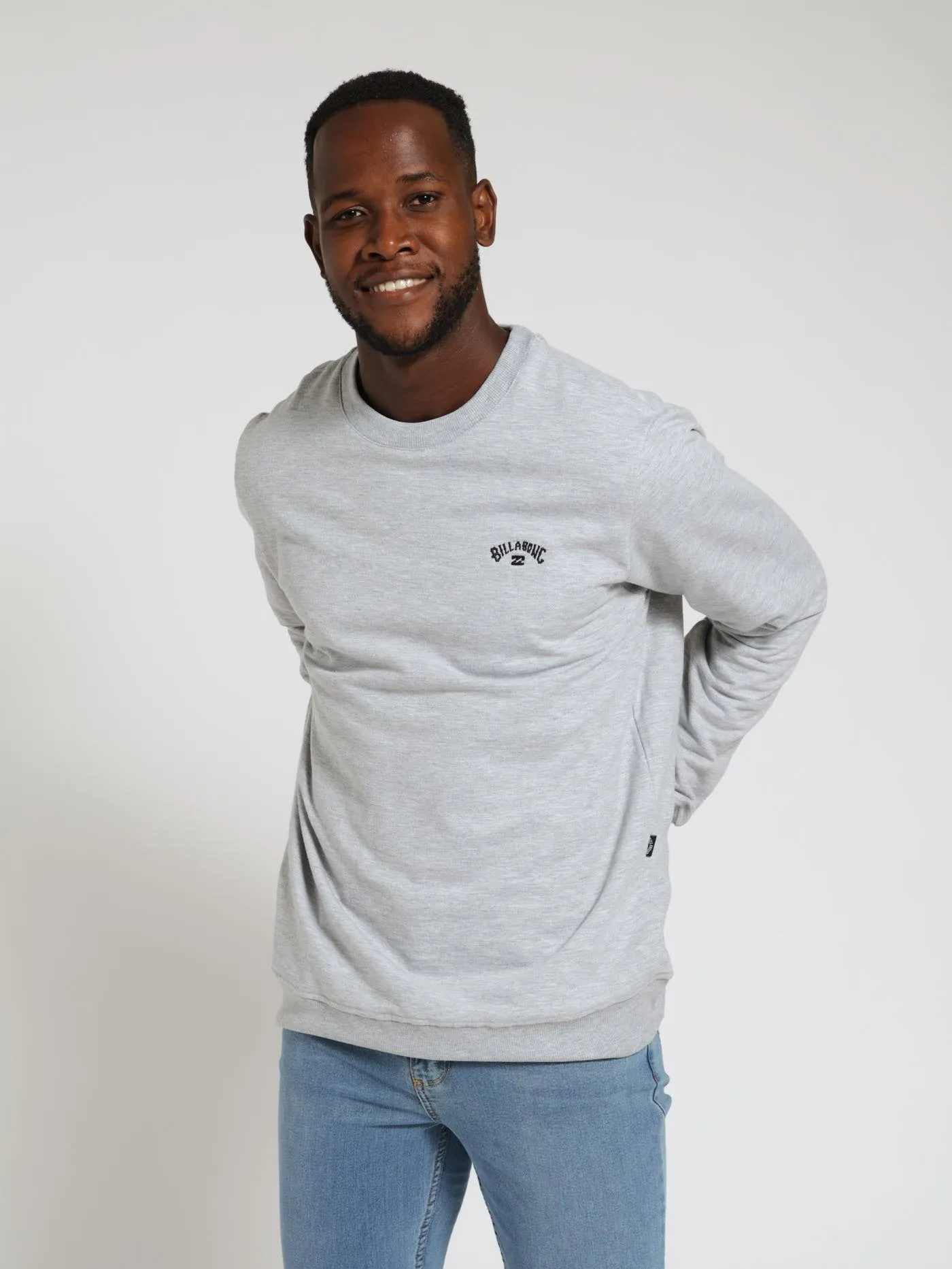 Arch Embossed Crew Top - Light Grey