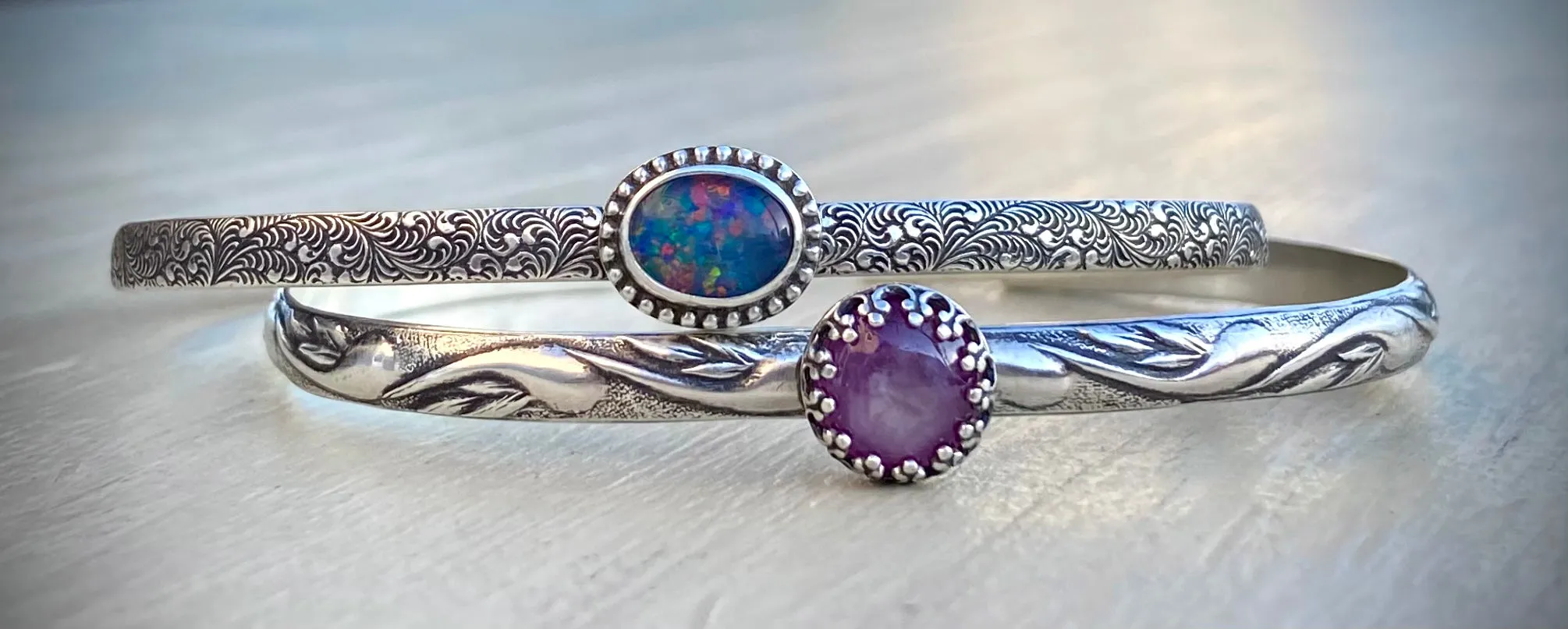 Australian Opal & Star Ruby Stacker Cuffs