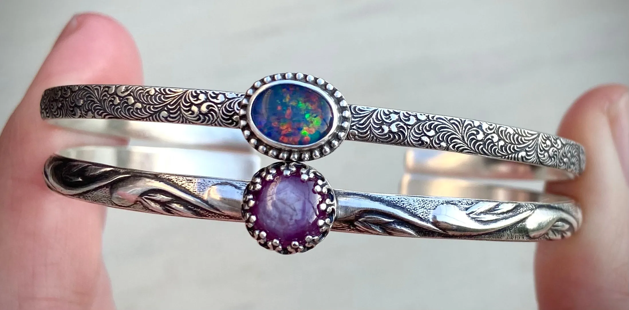 Australian Opal & Star Ruby Stacker Cuffs