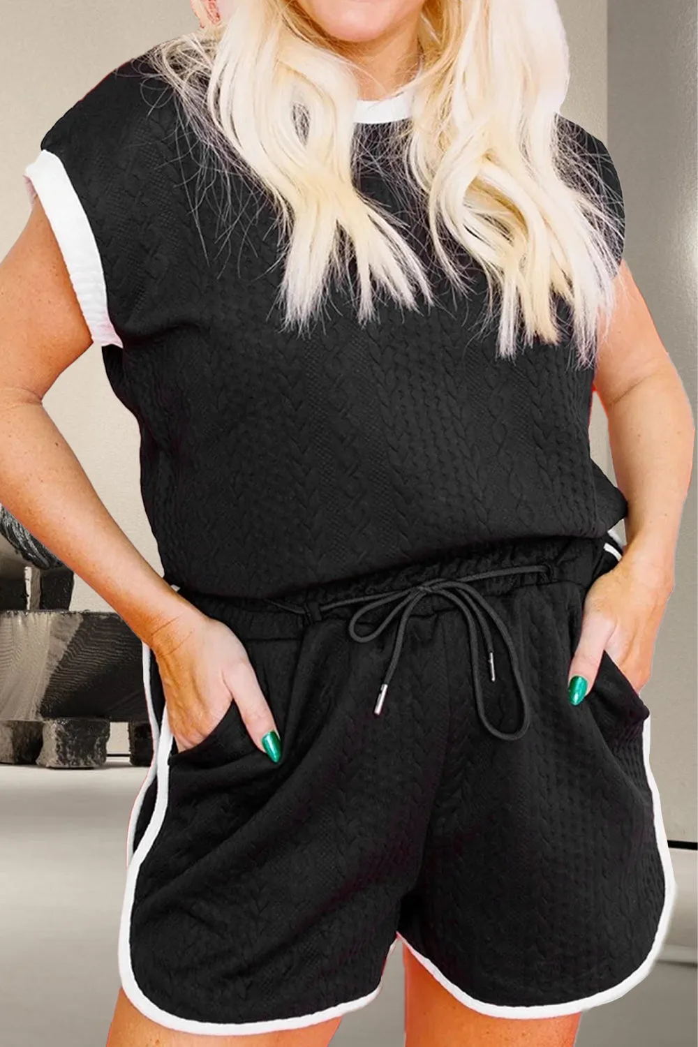 Baley Contrast Trim Round Neck Top and Shorts Set