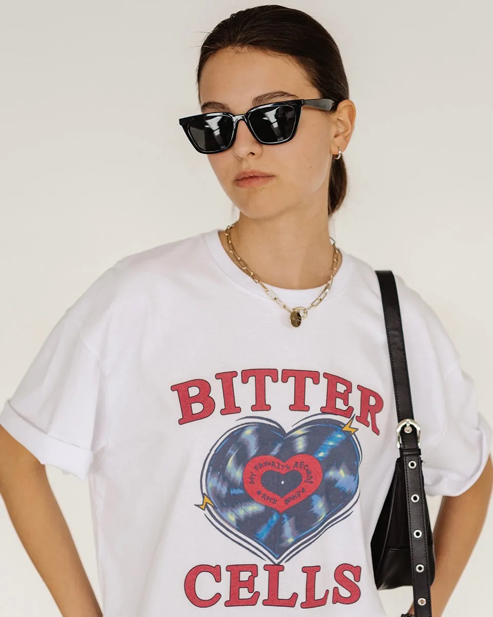 Bitter Cells Heart Record Tee White