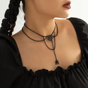 Black Cobweb & Spider Layered Pendant Necklace