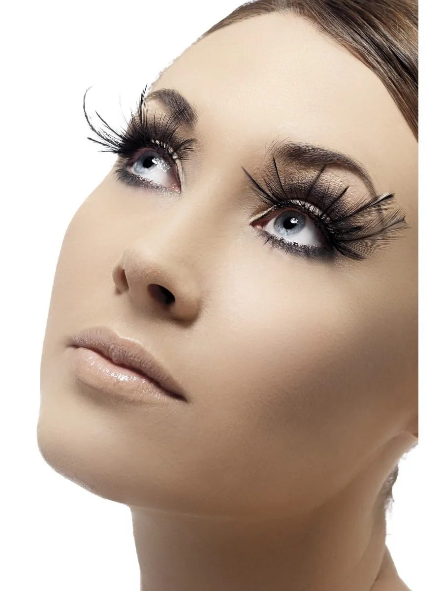 Black Eyelashes with Feather Plumes