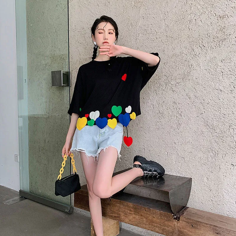 BLACK LOVE SHORT SLEEVE CROPPED TOP UB3183