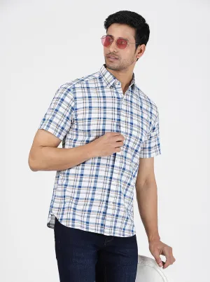 Blue Checked Slim Fit Casual Shirt | Greenfibre