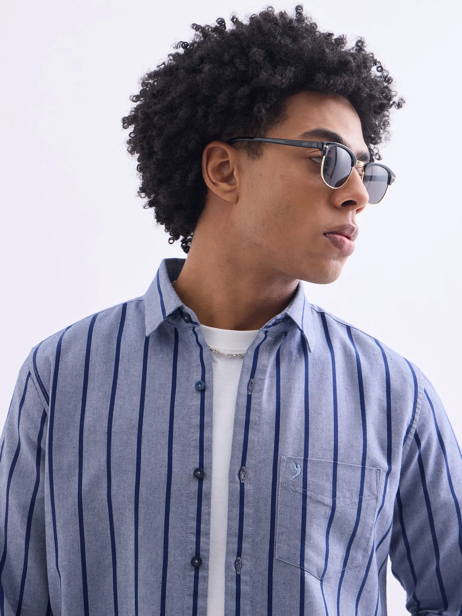 Blue Striped Slim Fit Casual Shirt