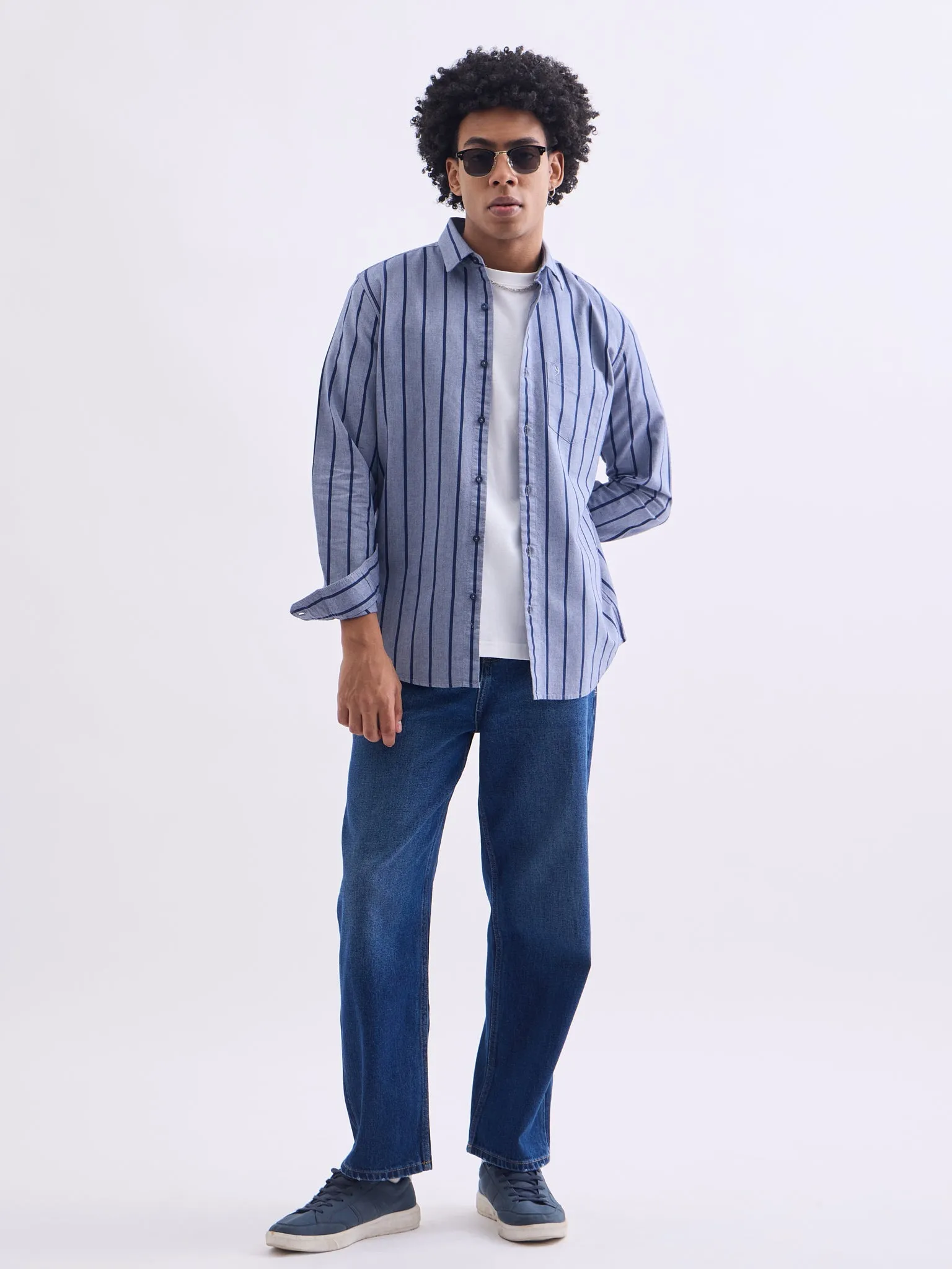 Blue Striped Slim Fit Casual Shirt