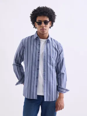 Blue Striped Slim Fit Casual Shirt