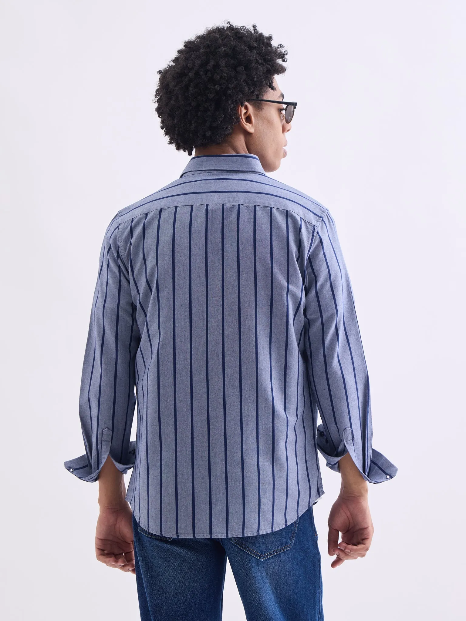 Blue Striped Slim Fit Casual Shirt