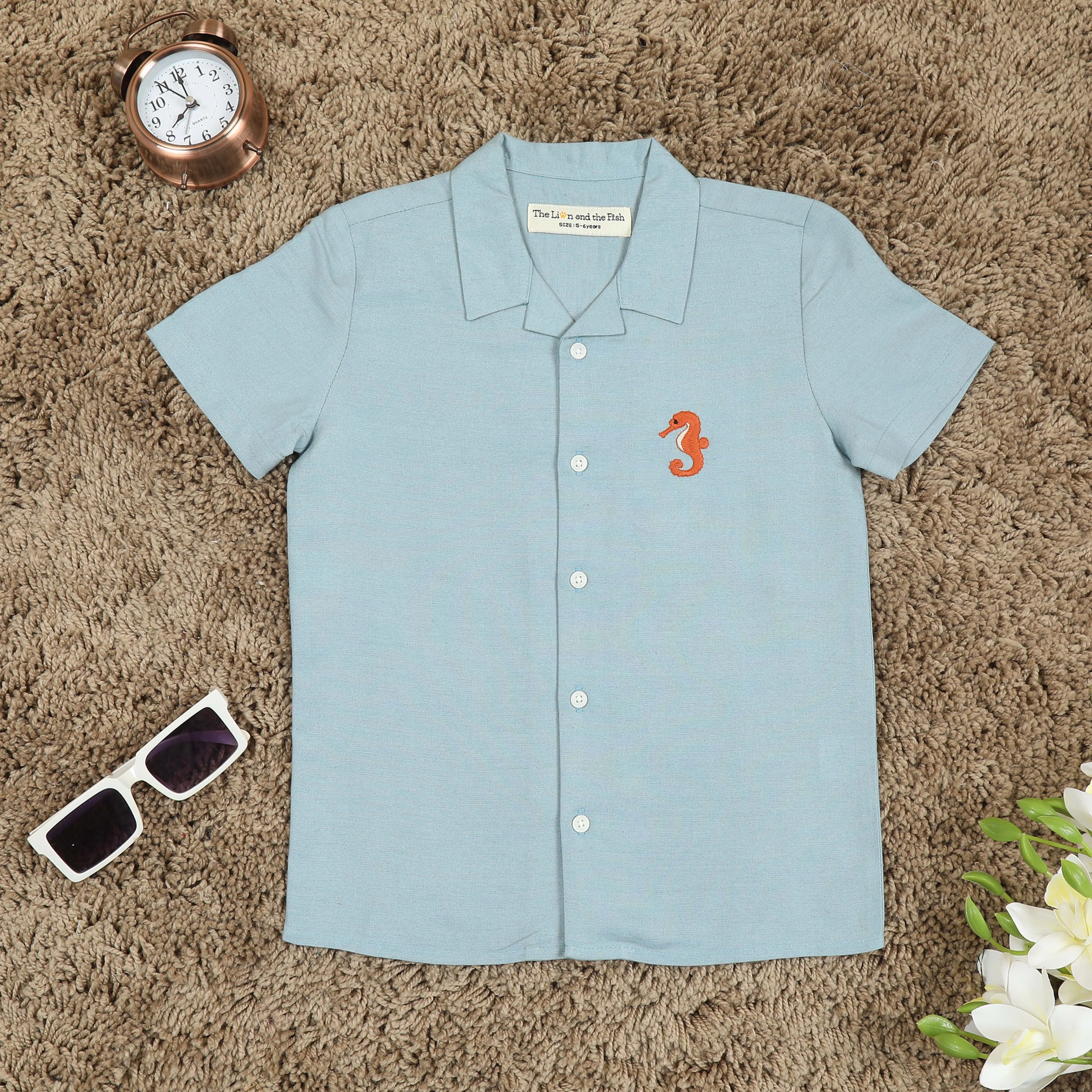 Boys Embroidery Shirt Dusty Blue