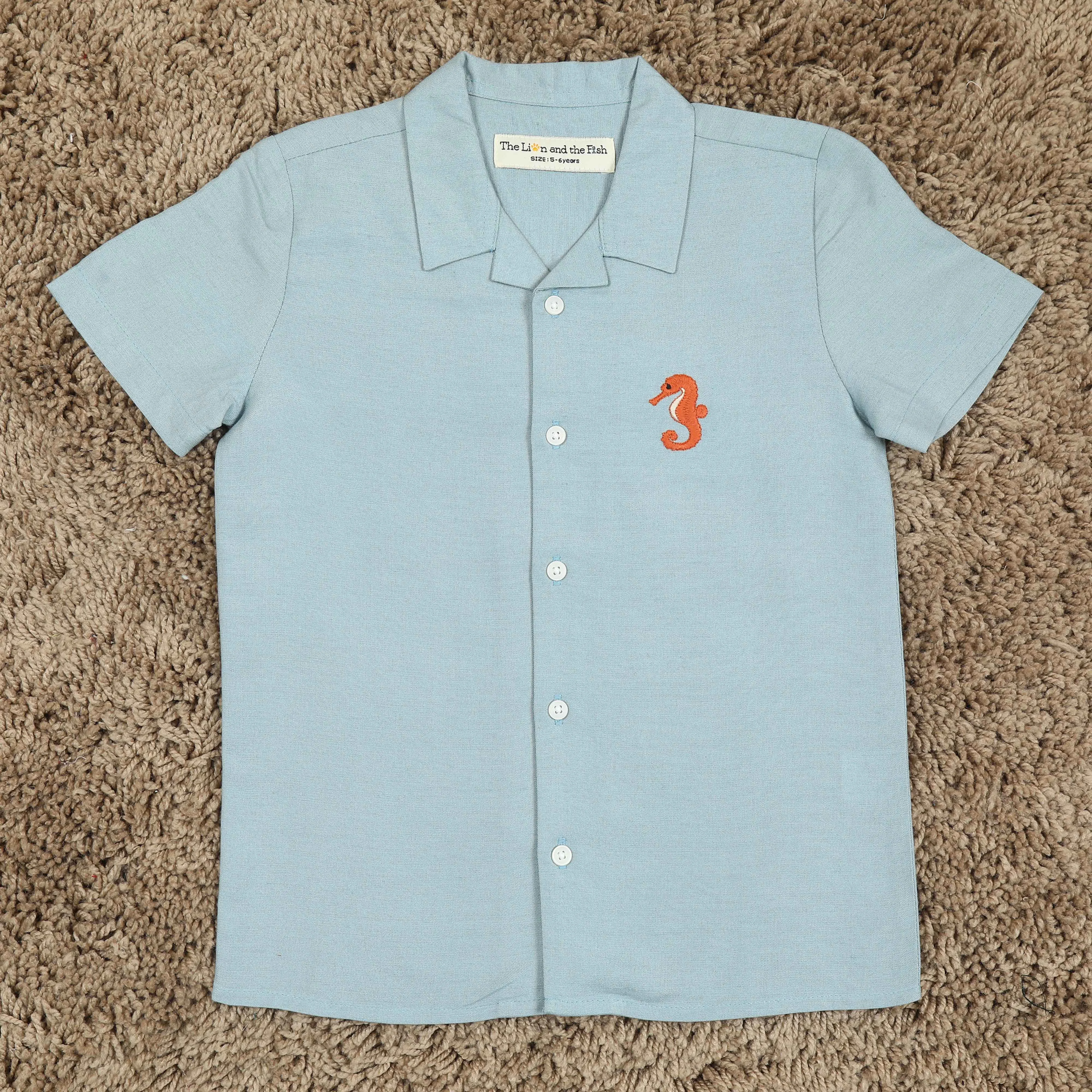 Boys Embroidery Shirt Dusty Blue