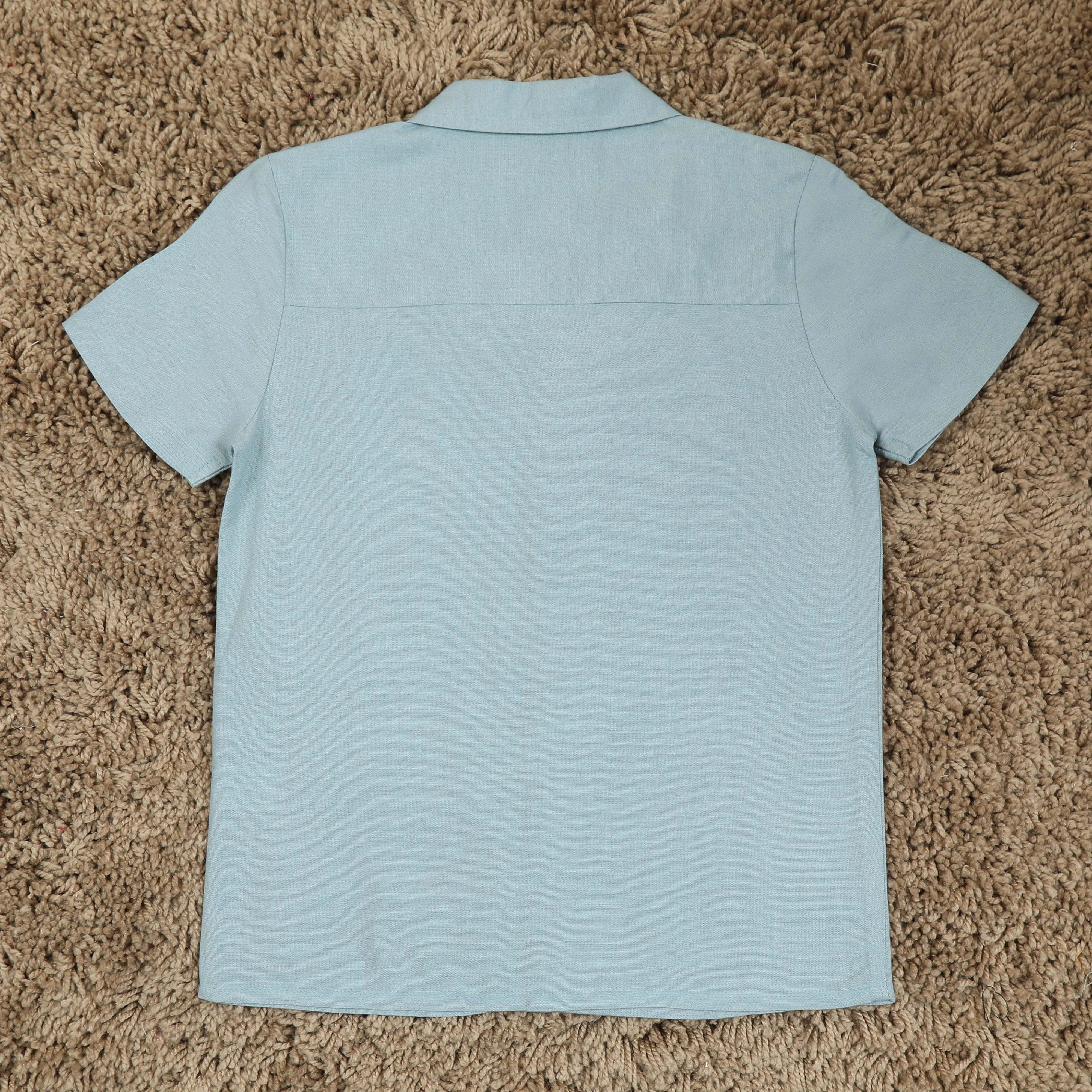 Boys Embroidery Shirt Dusty Blue