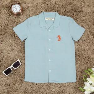 Boys Embroidery Shirt Dusty Blue