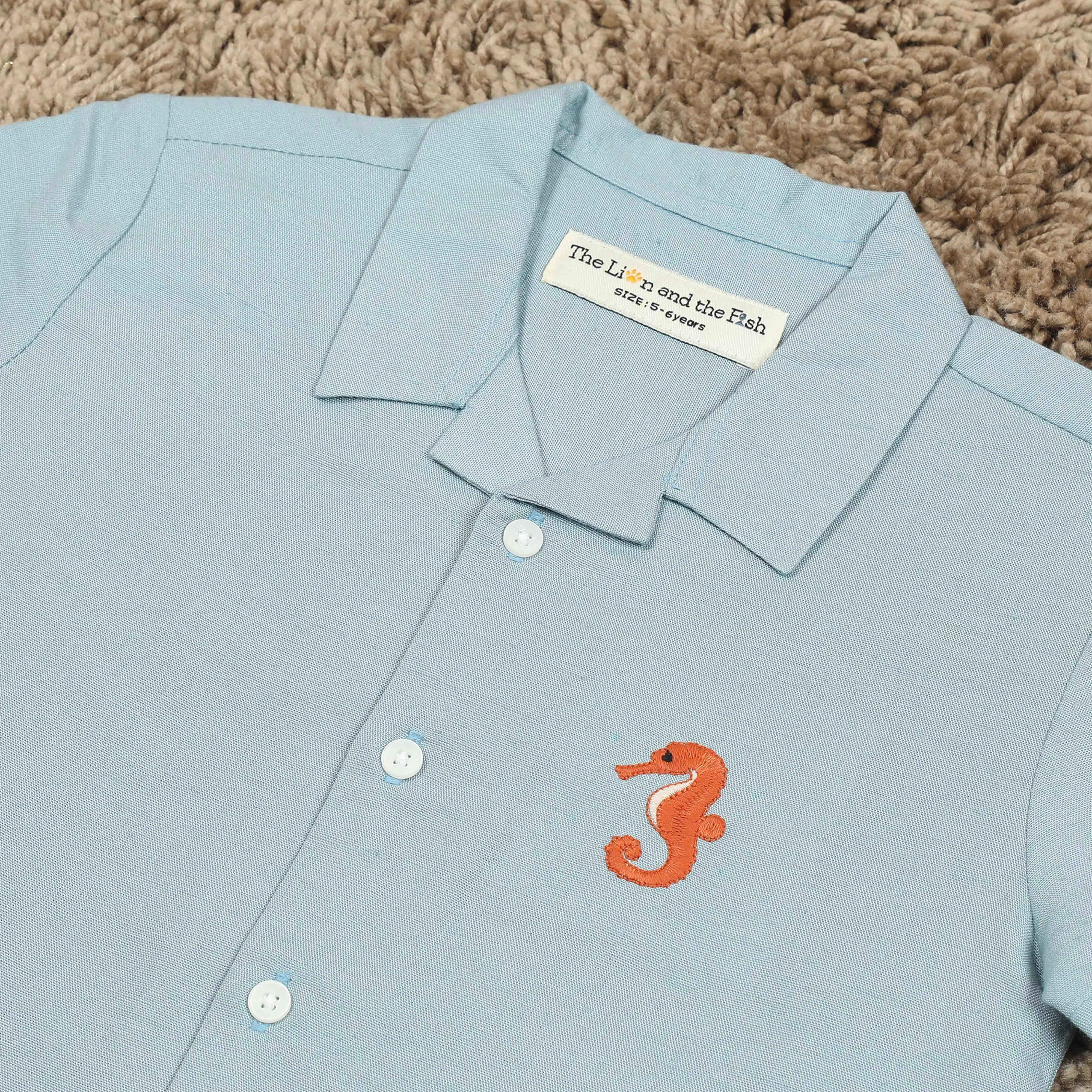 Boys Embroidery Shirt Dusty Blue