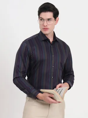 Brown & Grey Striped Slim Fit Formal Shirt | JadeBlue