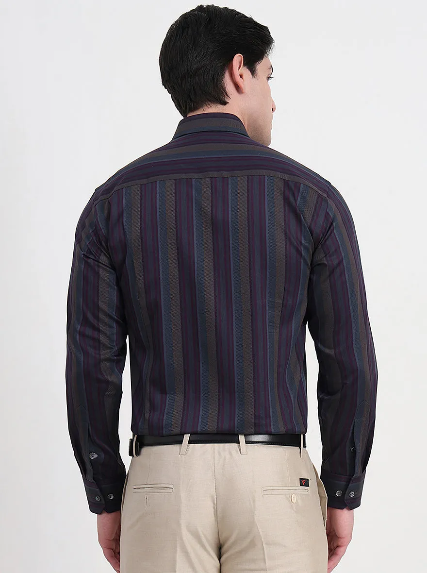 Brown & Grey Striped Slim Fit Formal Shirt | JadeBlue
