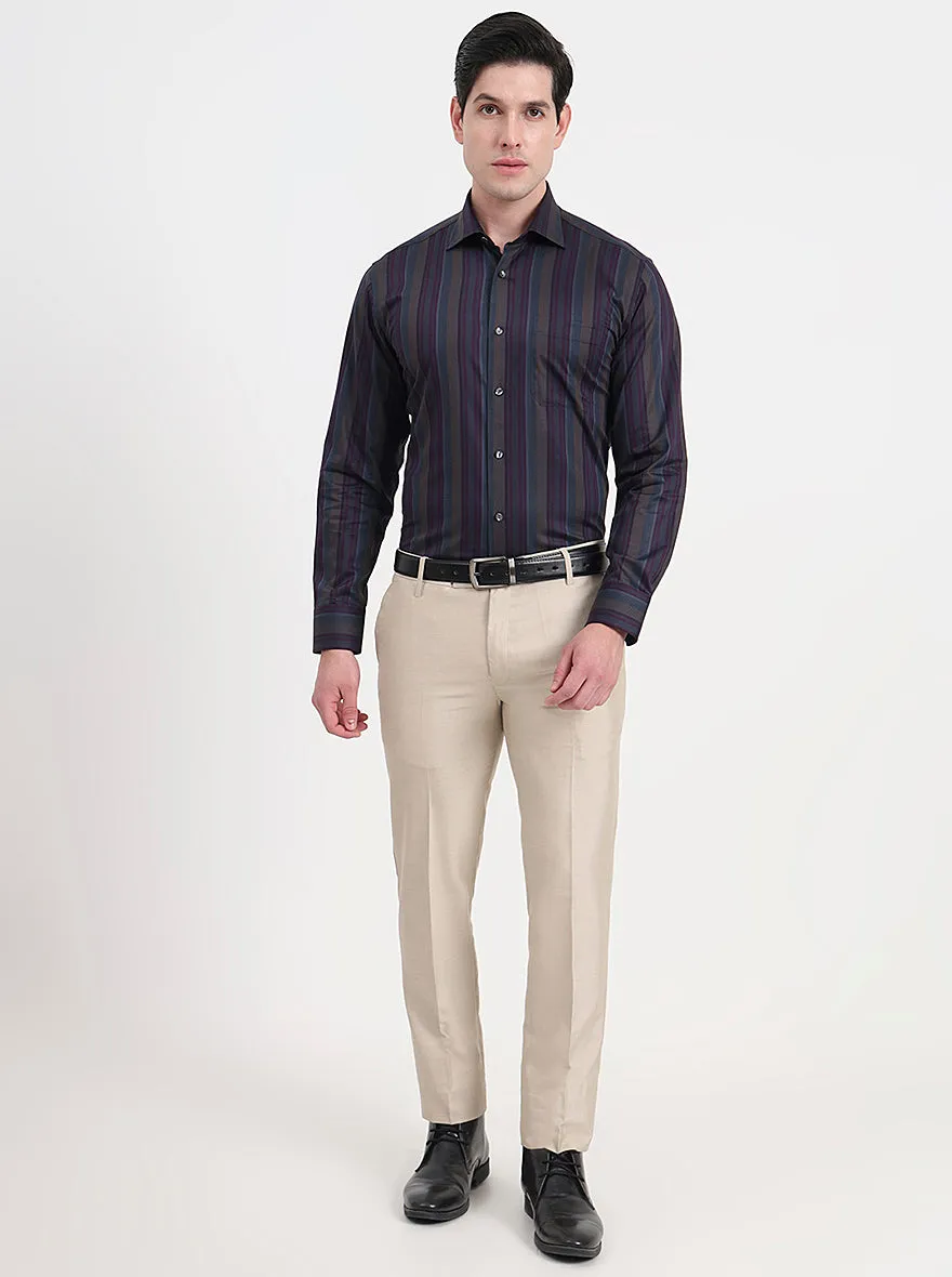 Brown & Grey Striped Slim Fit Formal Shirt | JadeBlue