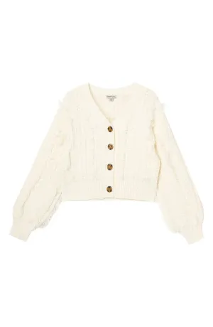 Button-up Sweater with Cable and Fringe Detail