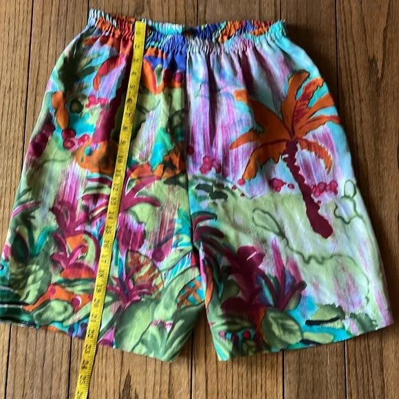 Carole Little Colorful Tropical Print Silk Shorts