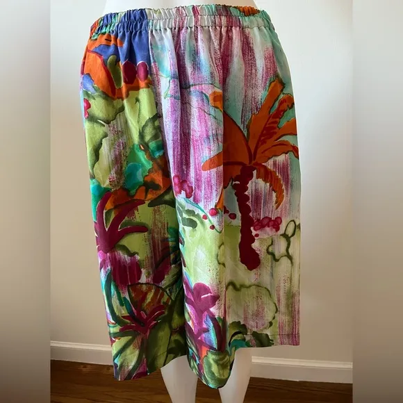 Carole Little Colorful Tropical Print Silk Shorts