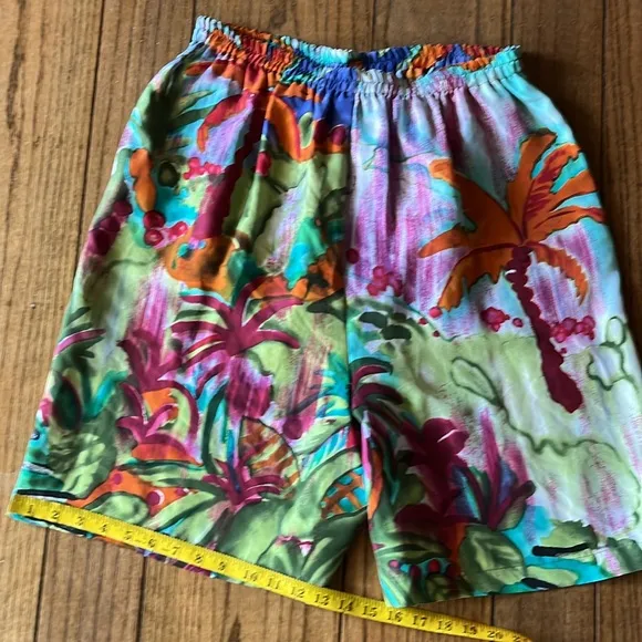 Carole Little Colorful Tropical Print Silk Shorts